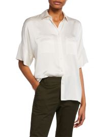 Vince Button-Down Short-Sleeve Silk Satin Blouse at Neiman Marcus